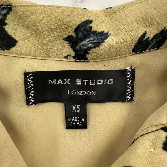 Max Studio Womens Vintage Y2k Ruffle Dress Size XS Tan Blue Birds Academia - Picture 8 of 12